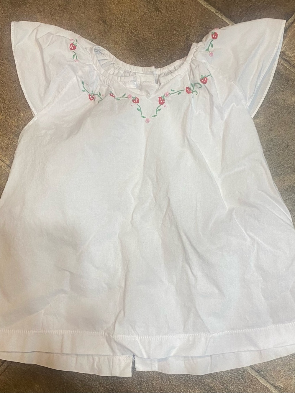 Little English White Top with Pink and Red Floral Embroidery